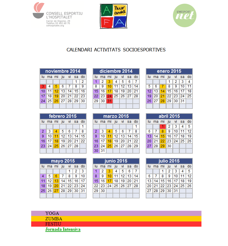 Calendario actividades